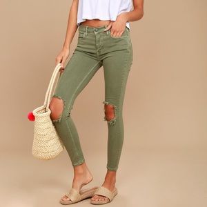 Free People High Rise Busted Green Distressed Jean